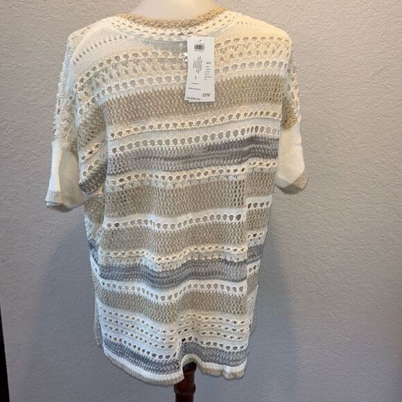 NWT Chicos open weave sweater v neck metallic thread Sz 1/M - Picture 7 of 11